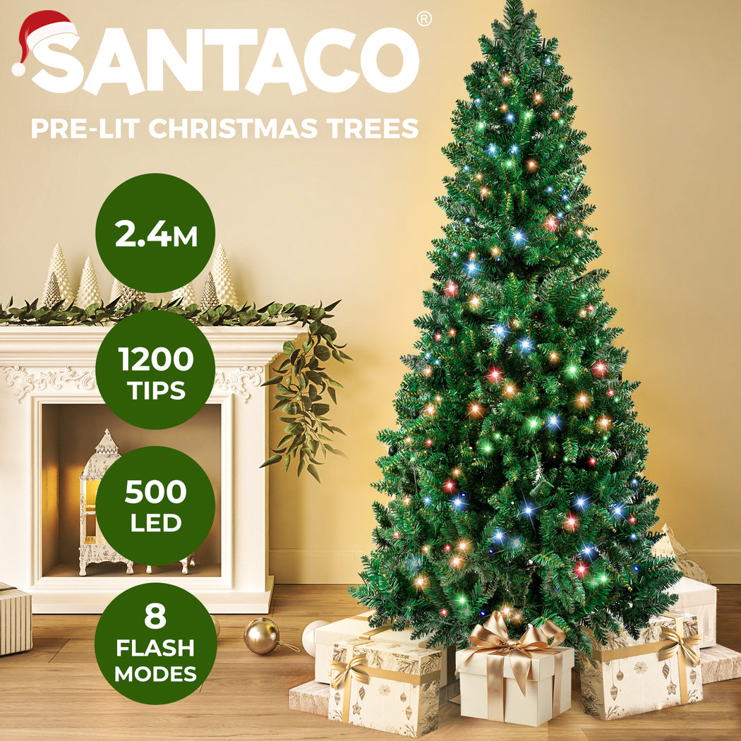 Santaco LED Christmas Tree Slim Snowy Fibre Optic Lights 1.5m 1.8m 2.1m 2.4m