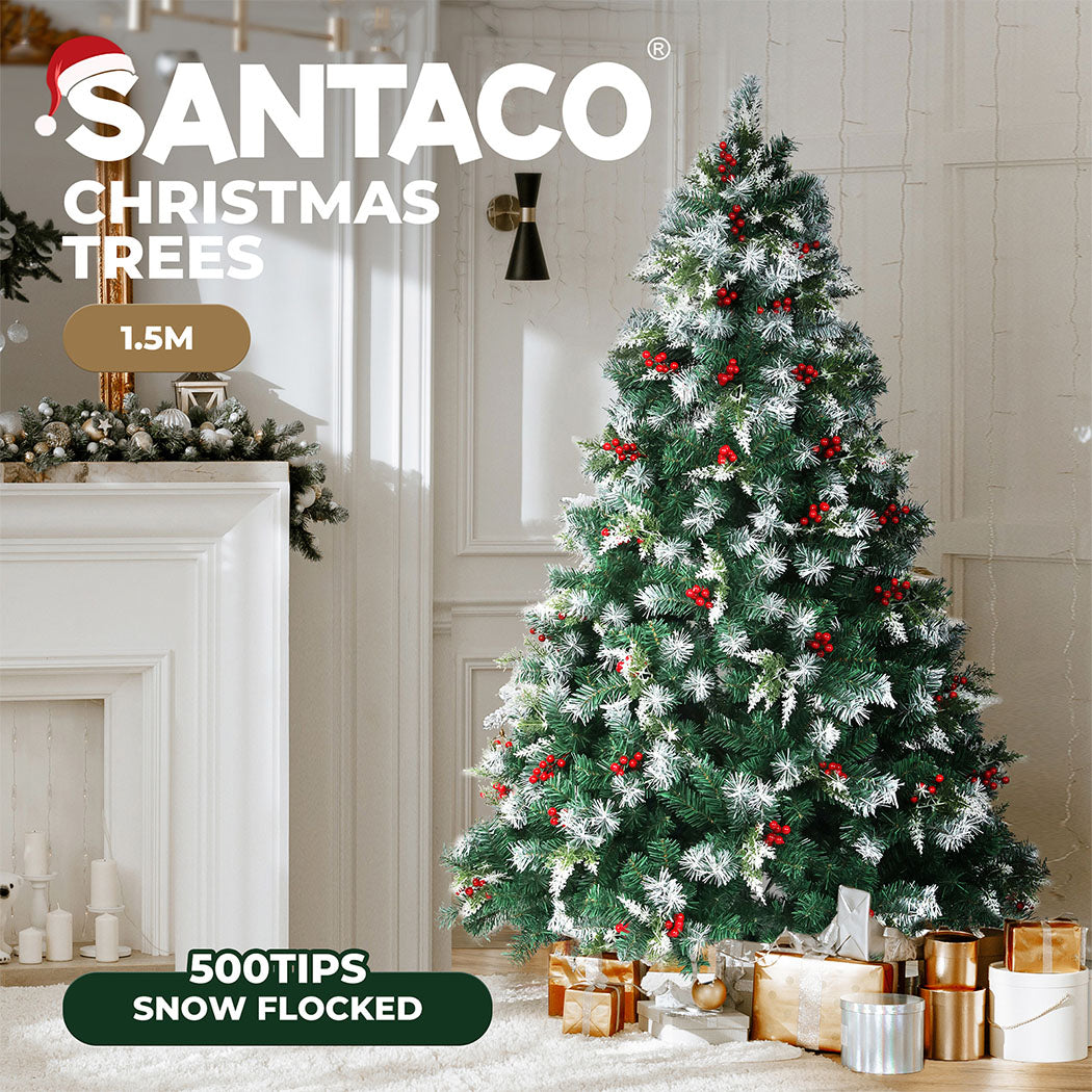 Santaco LED Christmas Tree Slim Snowy Fibre Optic Lights 1.5m 1.8m 2.1m 2.4m