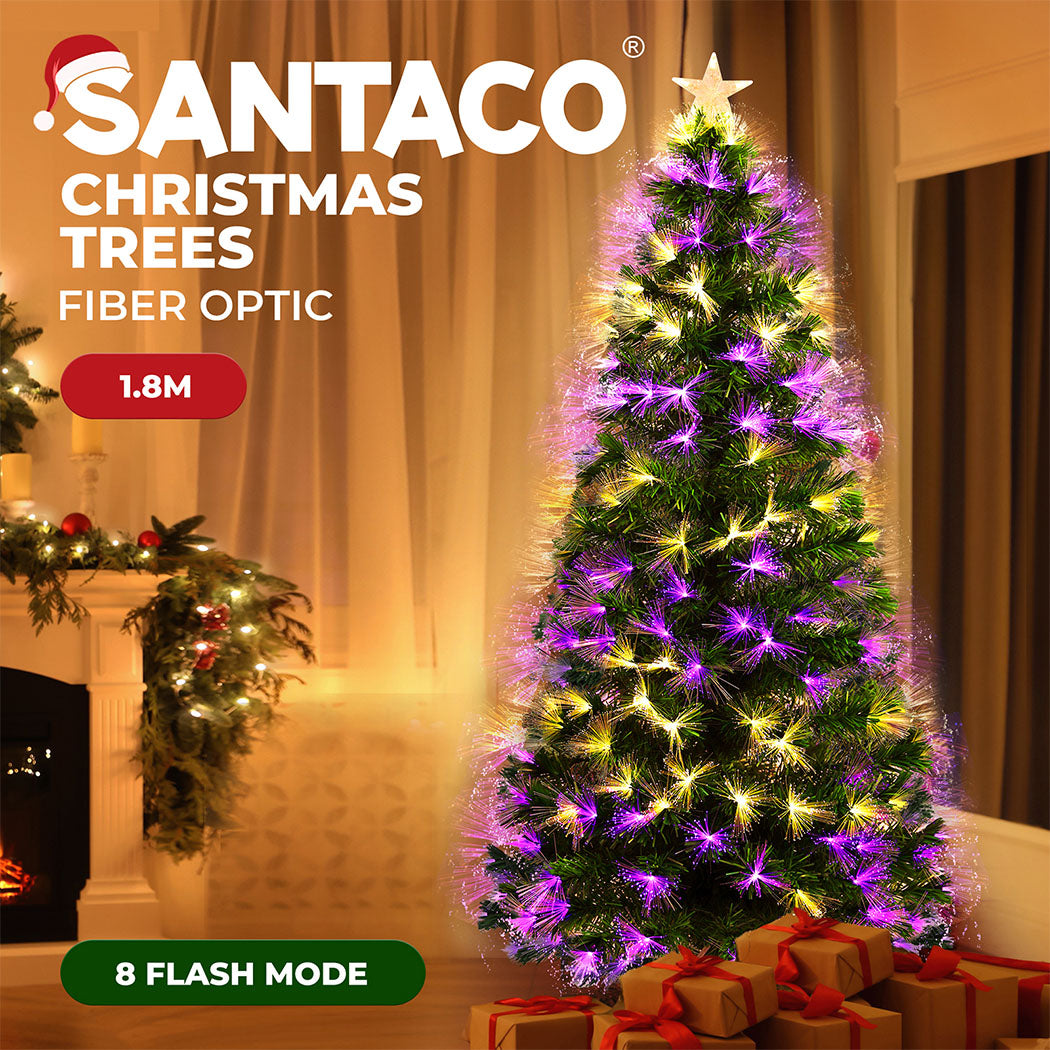 Santaco LED Christmas Tree Slim Snowy Fibre Optic Lights 1.5m 1.8m 2.1m 2.4m