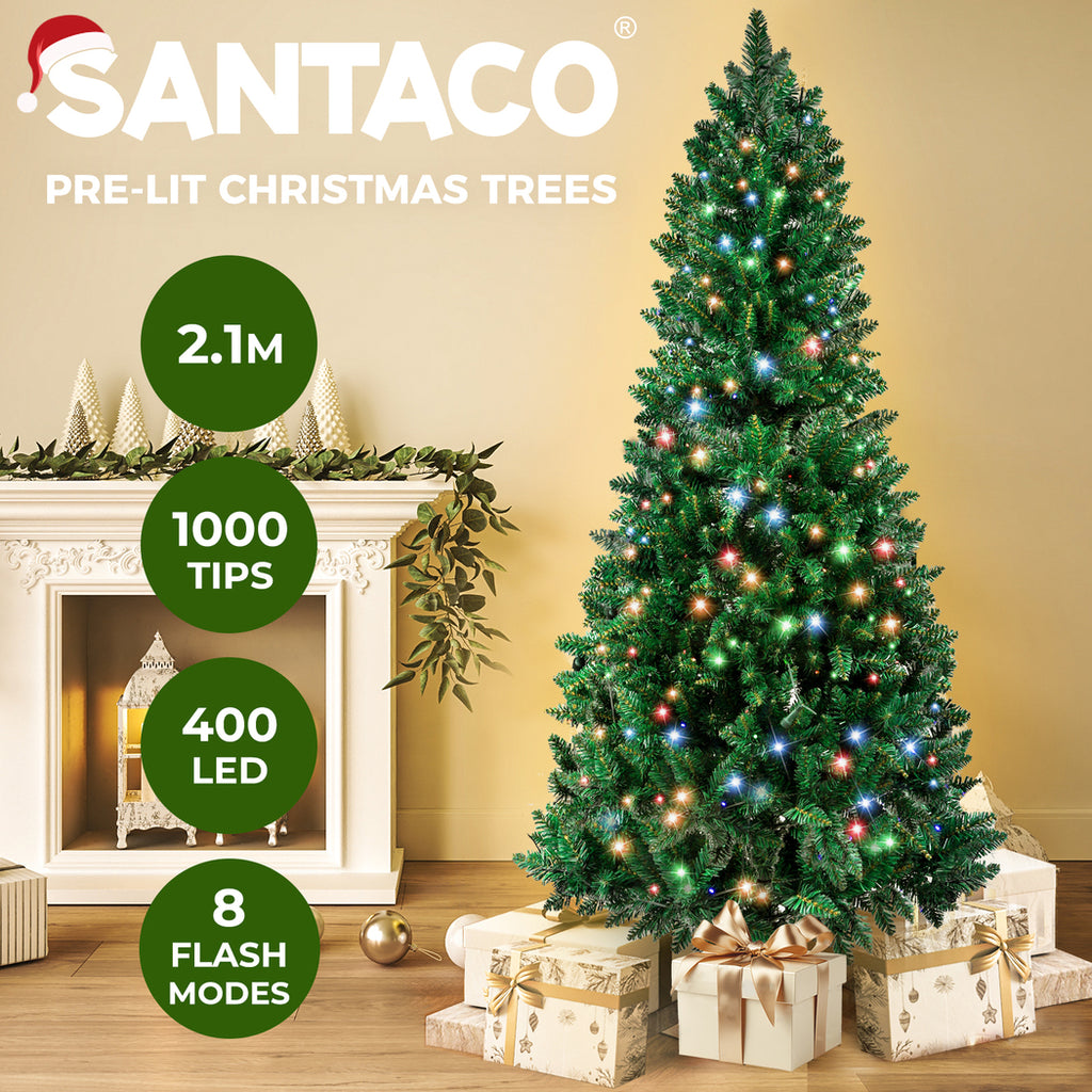 Santaco LED Christmas Tree Slim Snowy Fibre Optic Lights 1.5m 1.8m 2.1m 2.4m