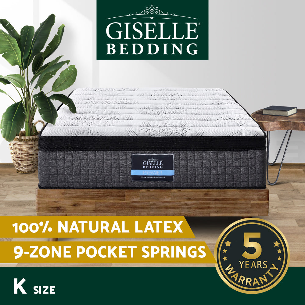 Giselle Mattress 9 Zone Queen Pocket Spring Latex Foam Medium Firm 34cm ALL SIZE