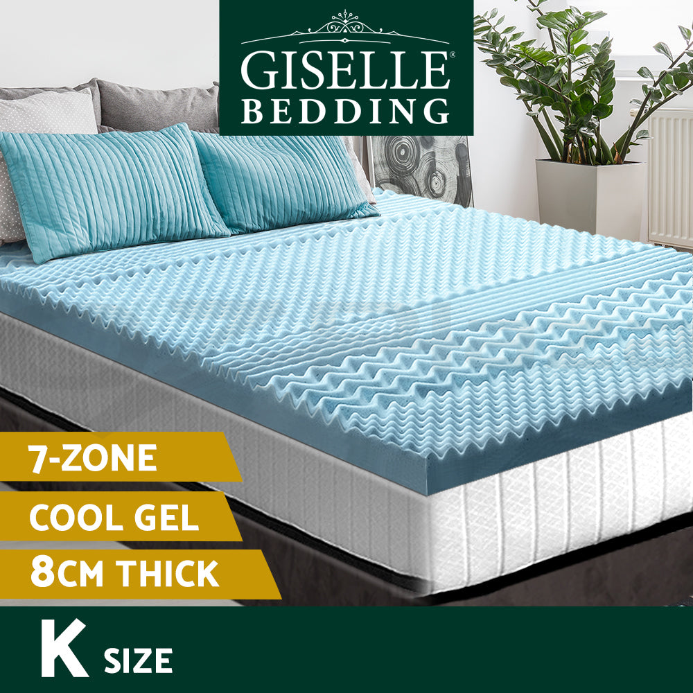 Giselle Memory Foam Mattress Topper COOL GEL Bed BAMBOO Protector 8CM 7-Zone