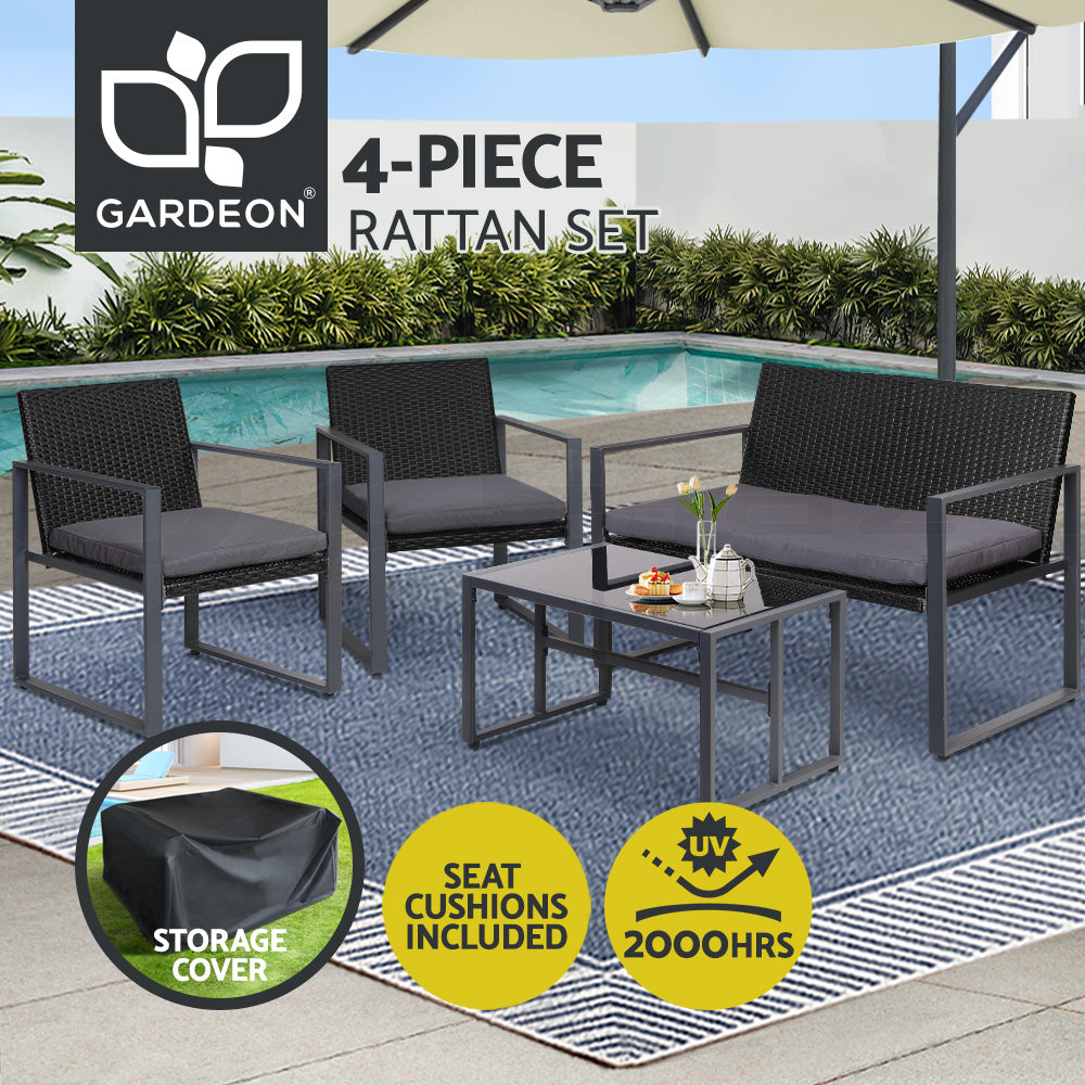Gardeon 4 PCS Outdoor Furniture Sofa Set Lounge Setting Wicker Chair Table