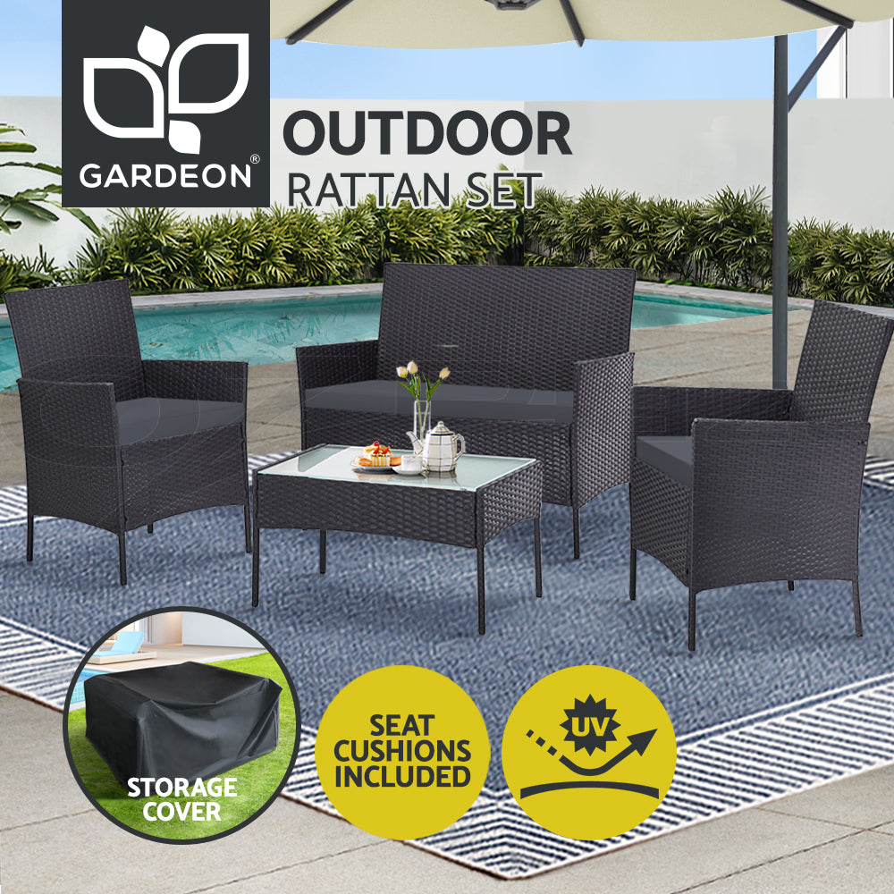 Gardeon 4 PCS Outdoor Furniture Sofa Set Lounge Setting Wicker Chair Table