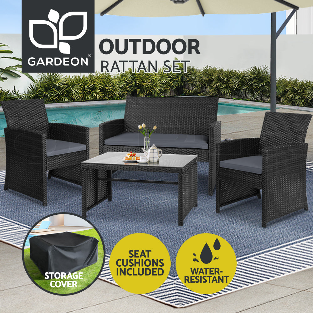 Gardeon 4 PCS Outdoor Furniture Sofa Set Lounge Setting Wicker Chair Table