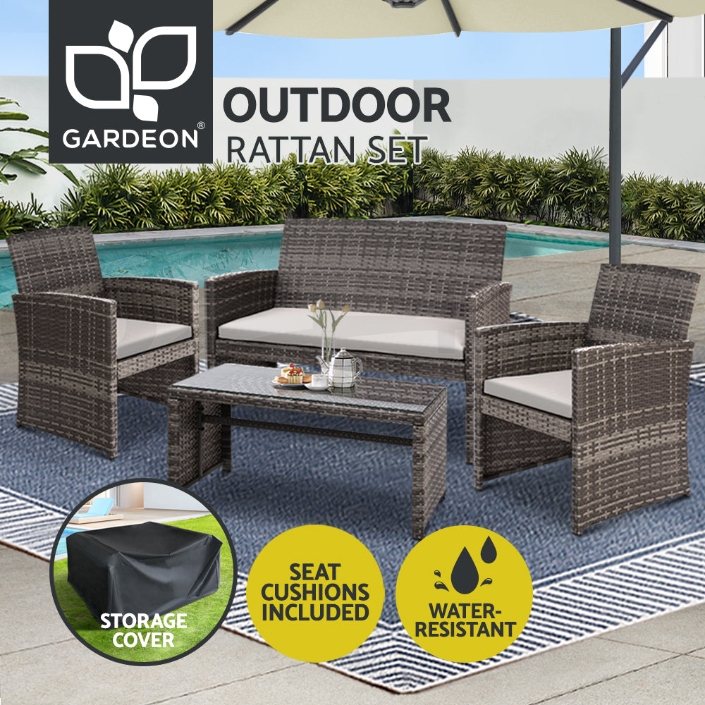 Gardeon 4 PCS Outdoor Furniture Sofa Set Lounge Setting Wicker Chair Table