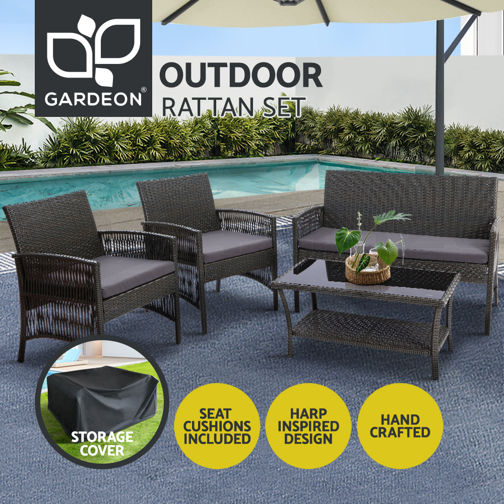 Gardeon 4 PCS Outdoor Furniture Sofa Set Lounge Setting Wicker Chair Table