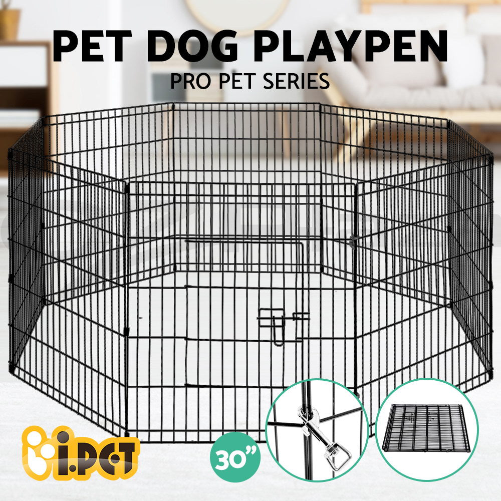 i.Pet Pet Dog Playpen Enclosure Cage 8 Panel Puppy Fence Play Pen Foldable Metal