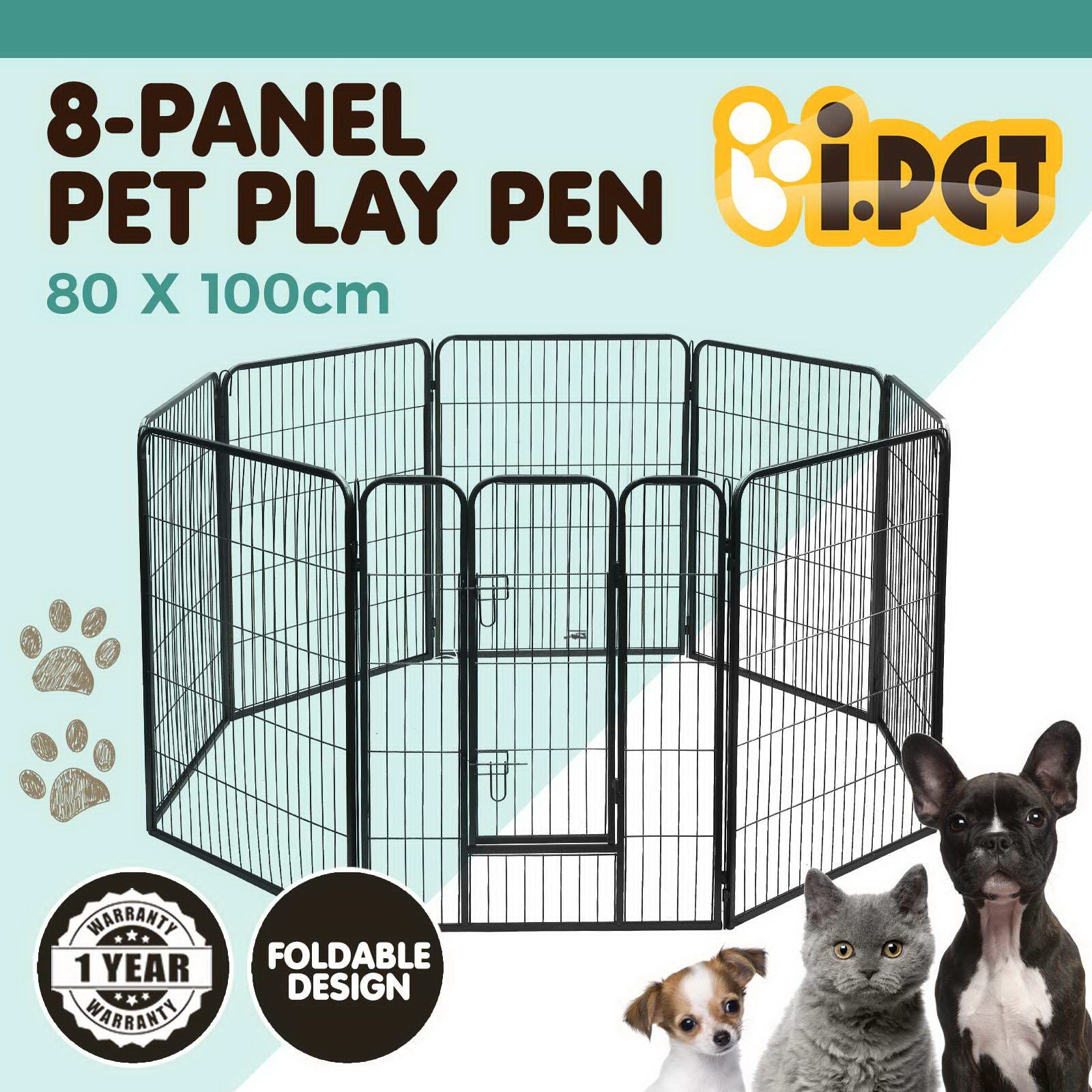 i.Pet Pet Dog Playpen Enclosure Cage 8 Panel Puppy Fence Play Pen Foldable Metal