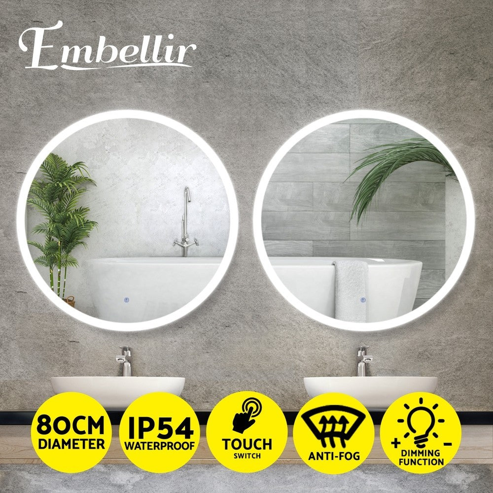 Embellir 2 Wall Mirror 80cm with Led light Makeup Home Decor Bathroom Round