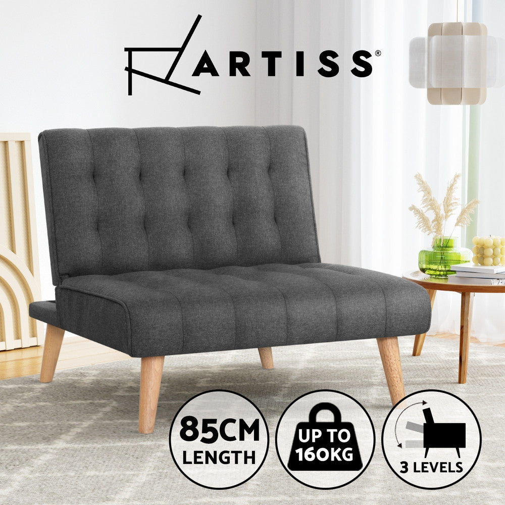 Artiss Sofa Bed Lounge Chair Couch 1 Seater Recliner Futon Bed Set Linen Grey