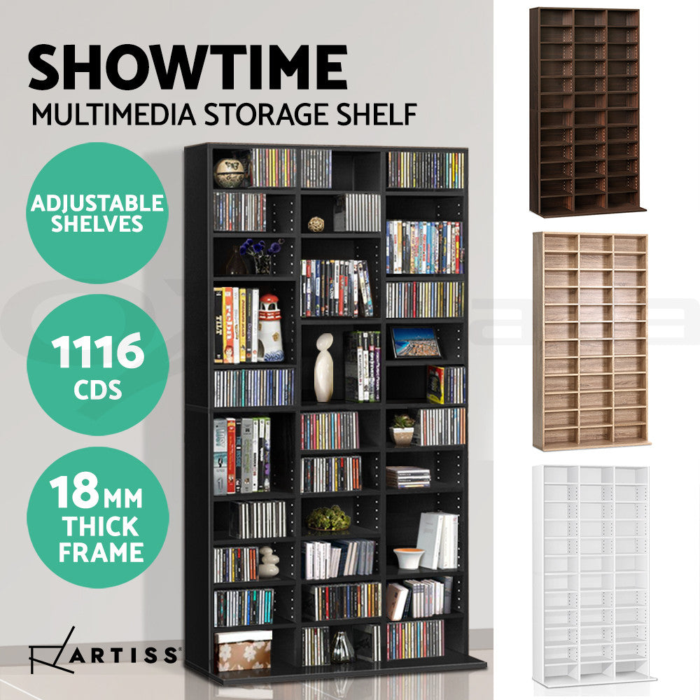 Artiss Bookshelf Display Shelf CD DVD Storage Media Rack Cupboard Black White