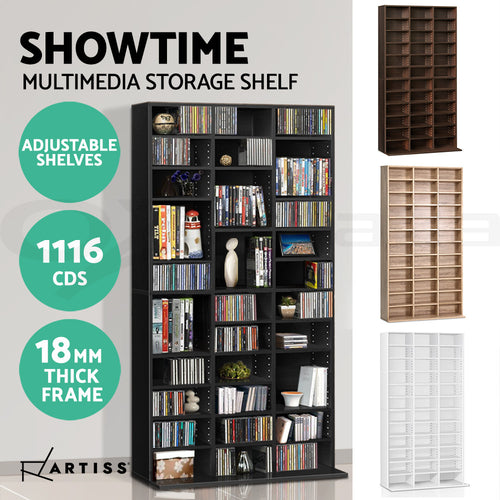 Artiss Bookshelf Display Shelf CD DVD Storage Media Rack Cupboard Black White