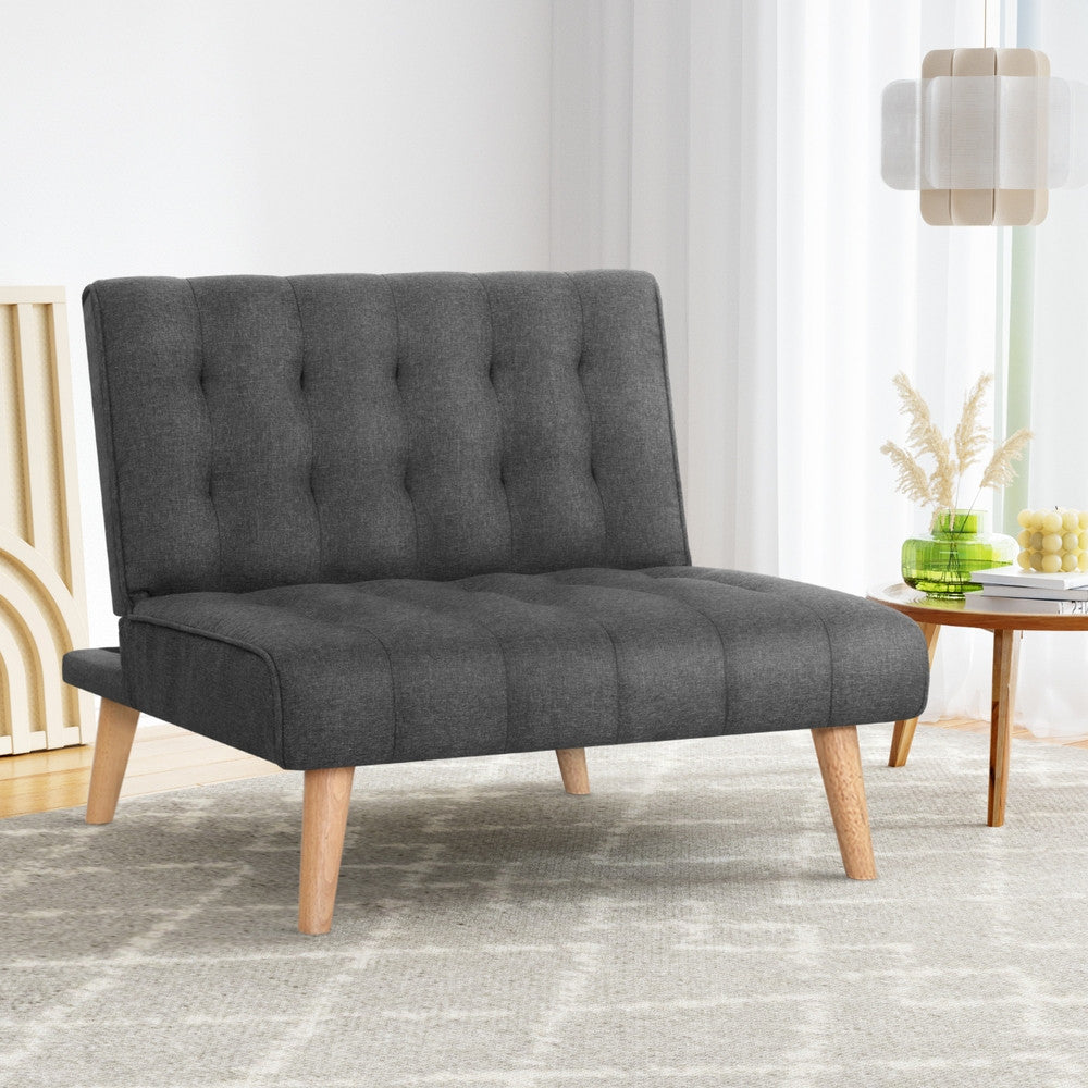Artiss Sofa Bed Lounge Chair Couch 1 Seater Recliner Futon Bed Set Linen Grey