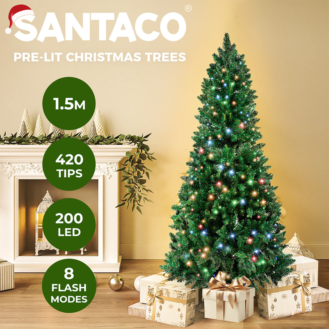 Santaco LED Christmas Tree Slim Snowy Fibre Optic Lights 1.5m 1.8m 2.1m 2.4m